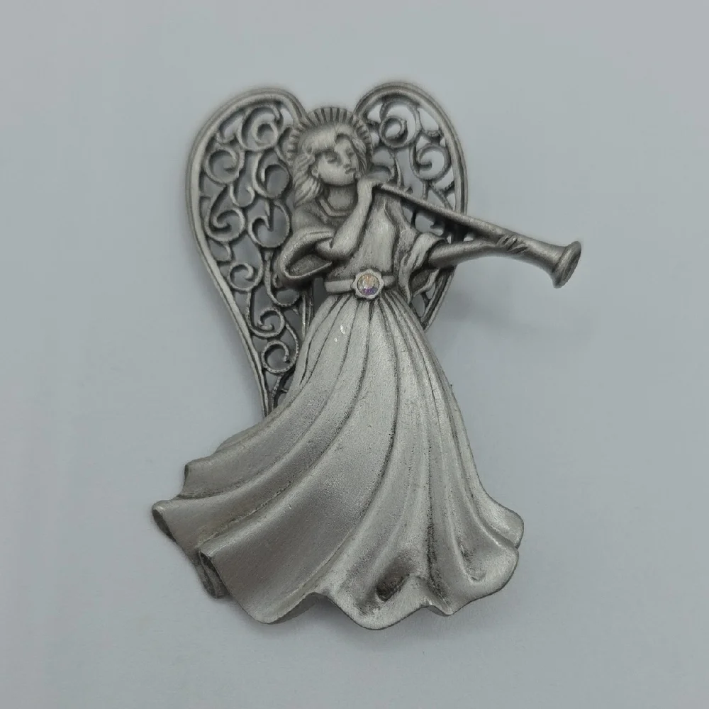 J.J. Jonette Graceful Angelic Pewter Brooch